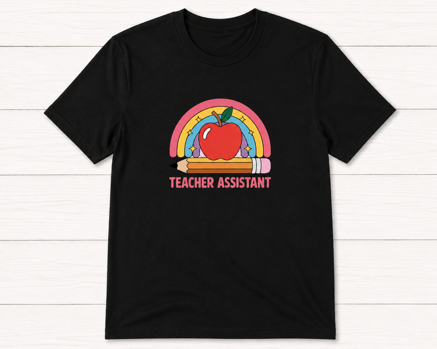 Teacher Assistant Rainbow Apple Shirt-Black