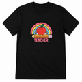 Teacher Rainbow Apple T-Shirt- Black