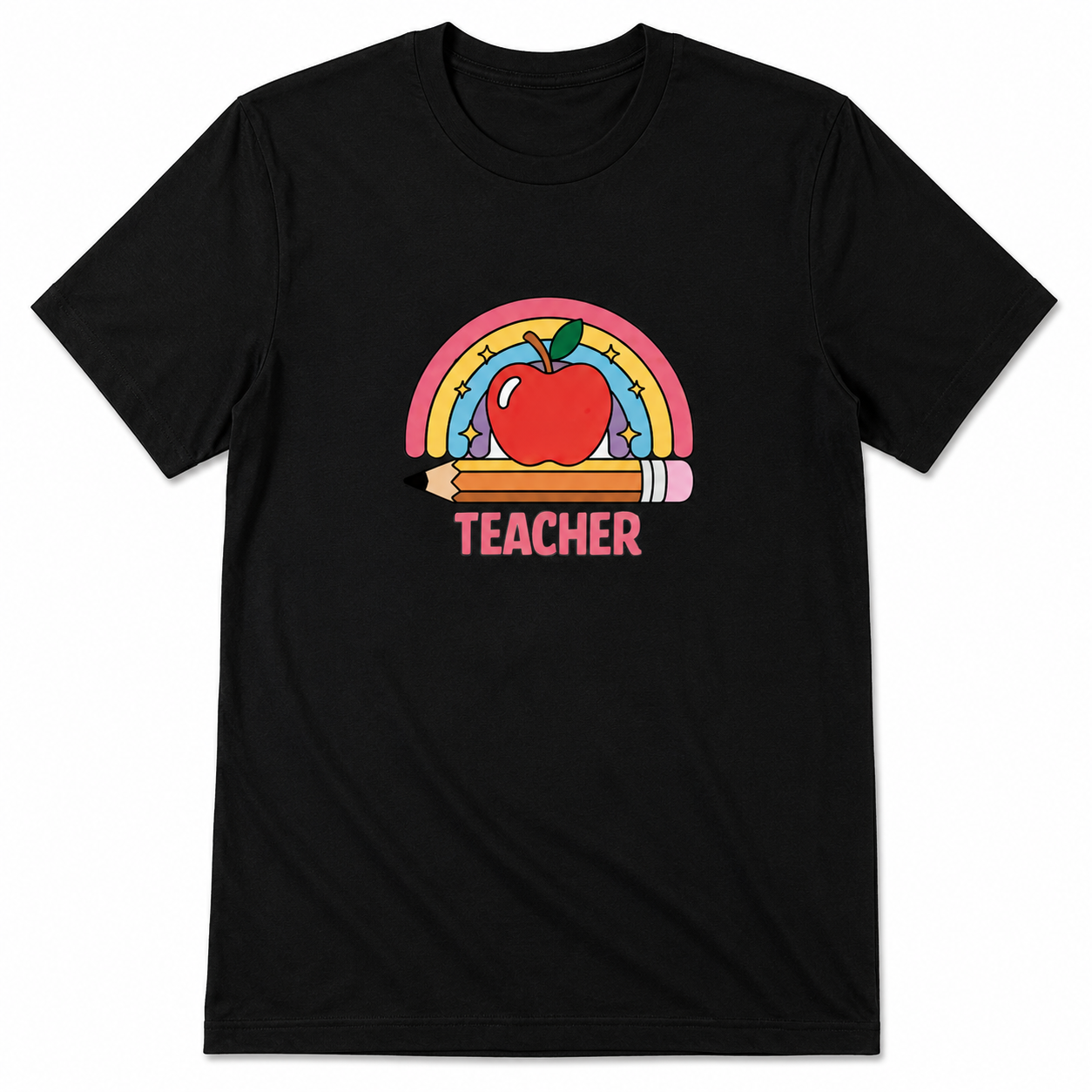 Teacher Rainbow Apple T-Shirt- Black