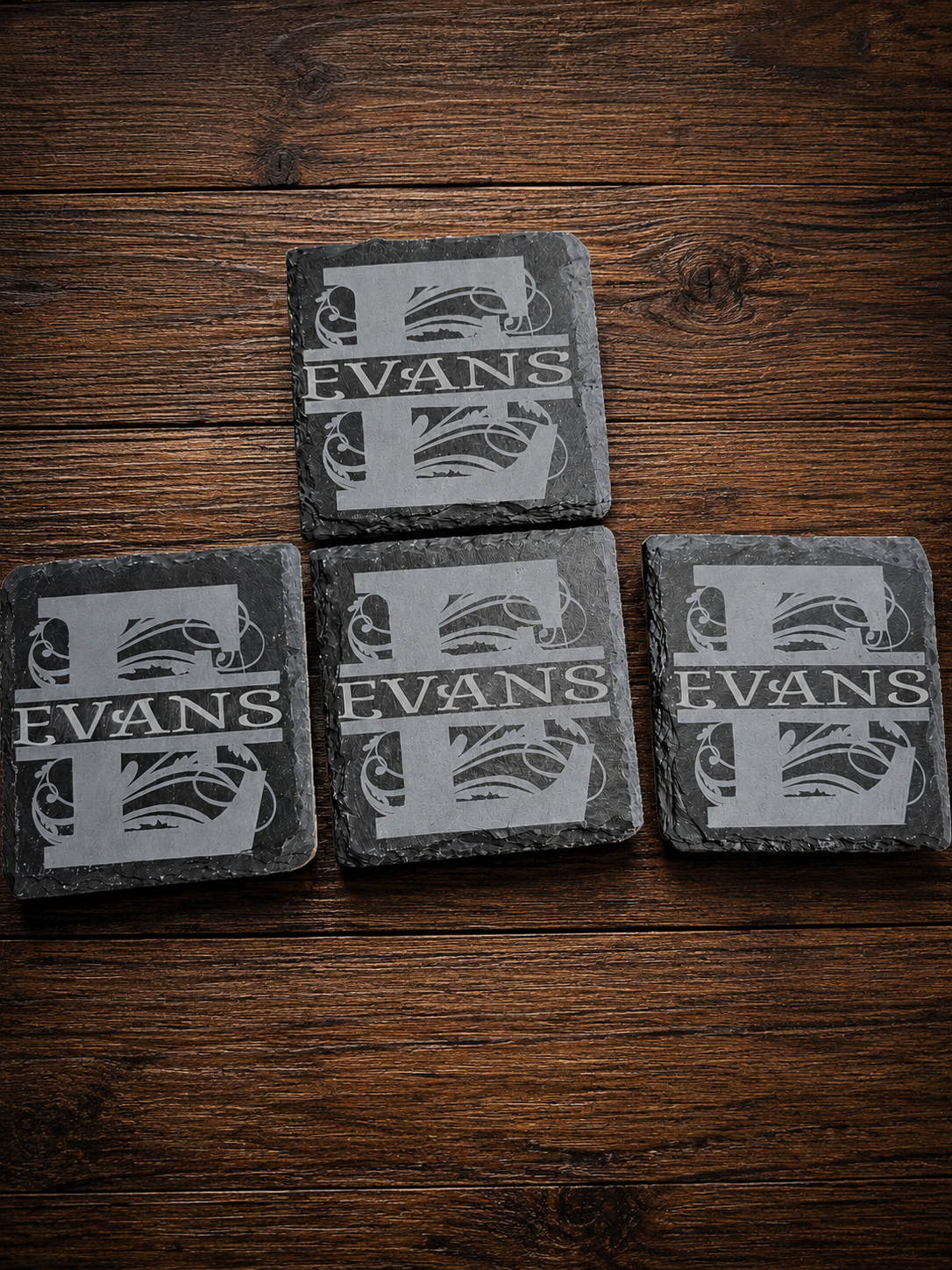 Laser Engraved Monogramed Slate Coster 4 pack