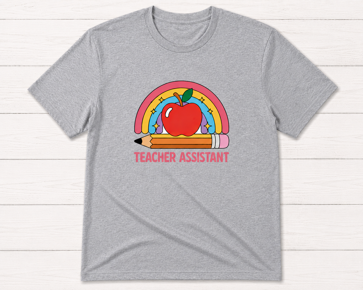 Teacher Assistant Rainbow Apple T-Shirt-Grey