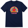 Teacher Rainbow Apple T-Shirt- Navy