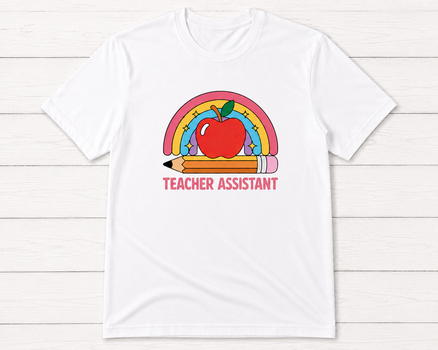 Teacher Assistant Rainbow Apple T-Shirt-White