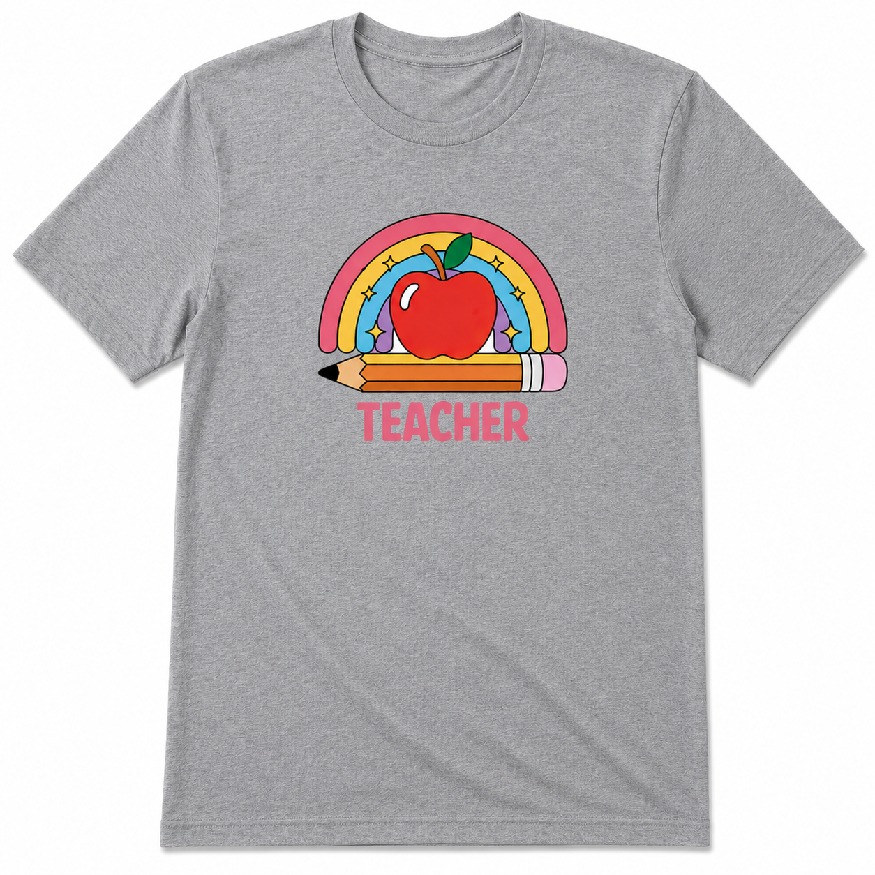 Teacher Rainbow Apple T-Shirt- Grey