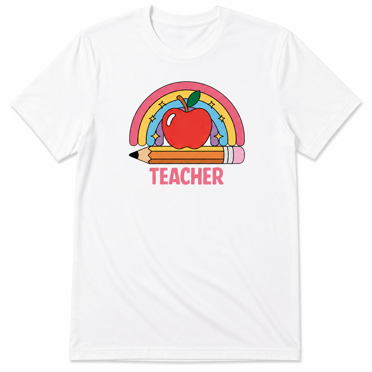 Teacher Rainbow Apple T-Shirt- White