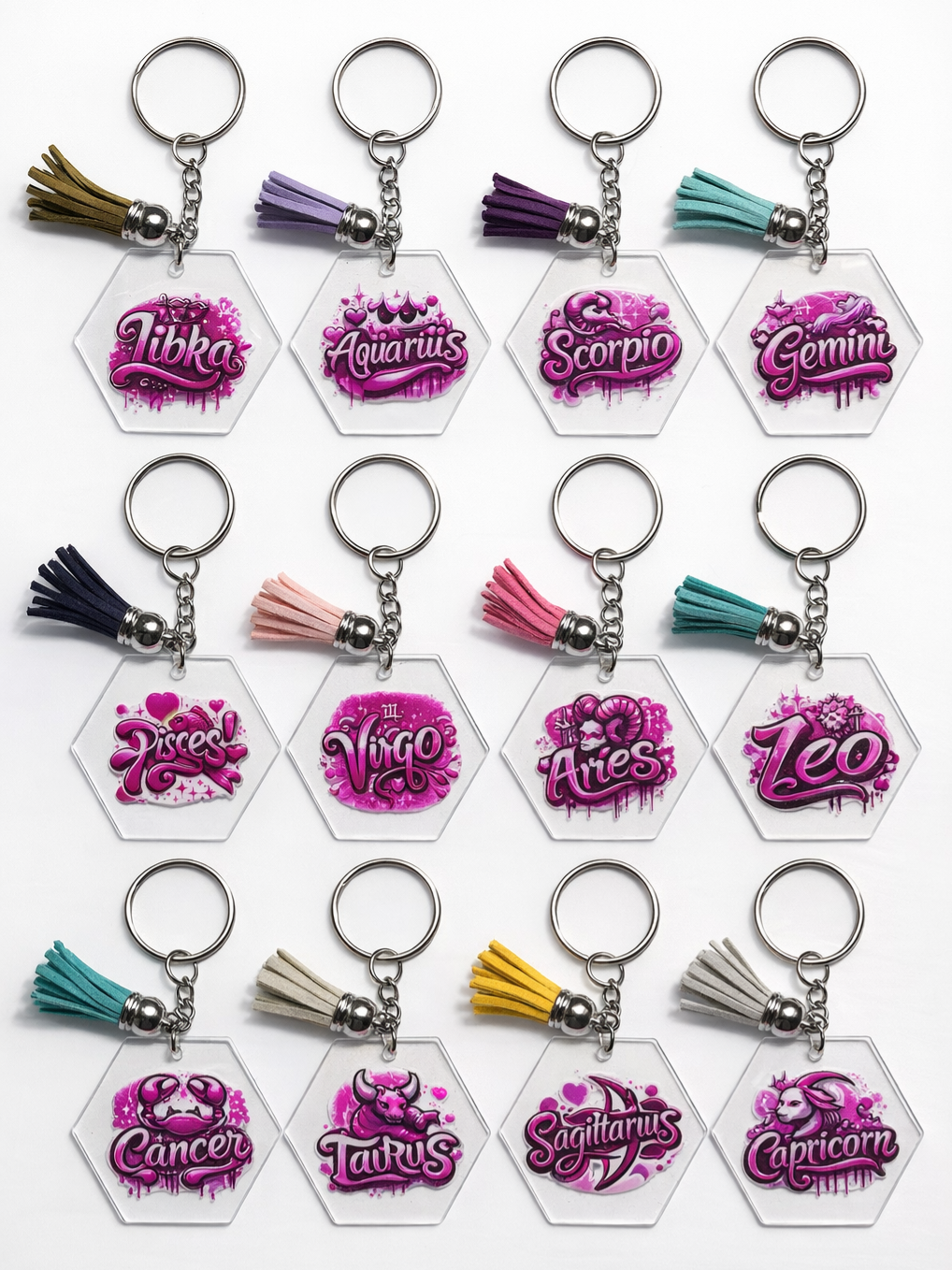 Pink Graffiti Zodiac Keychains