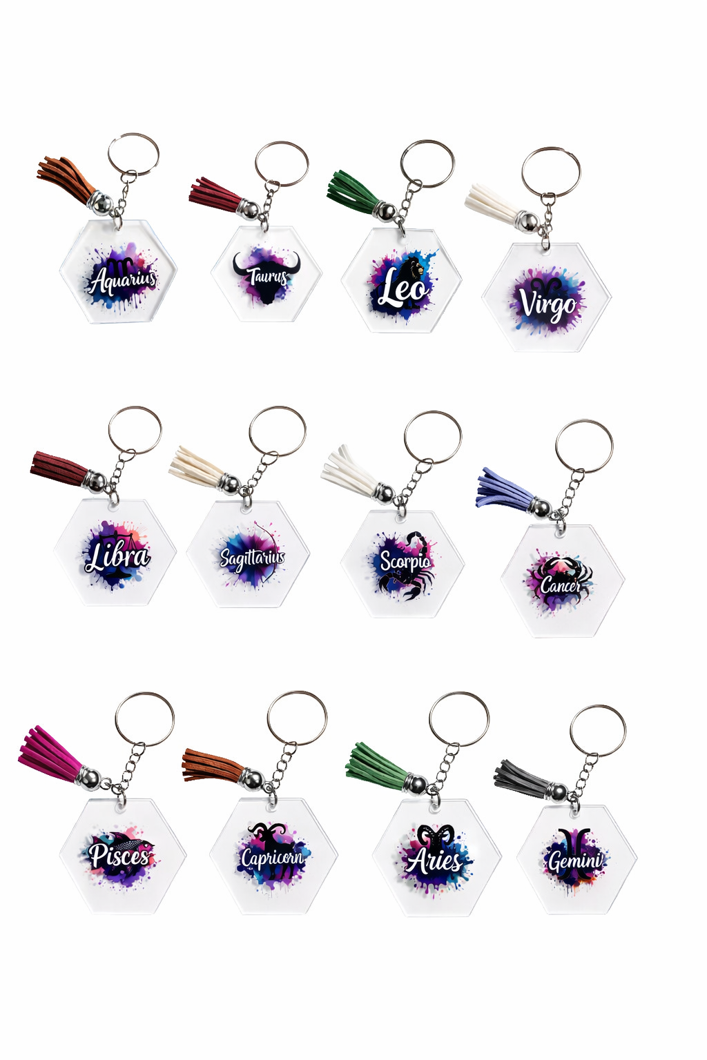 Zodiac Watercolor Splash Keychain