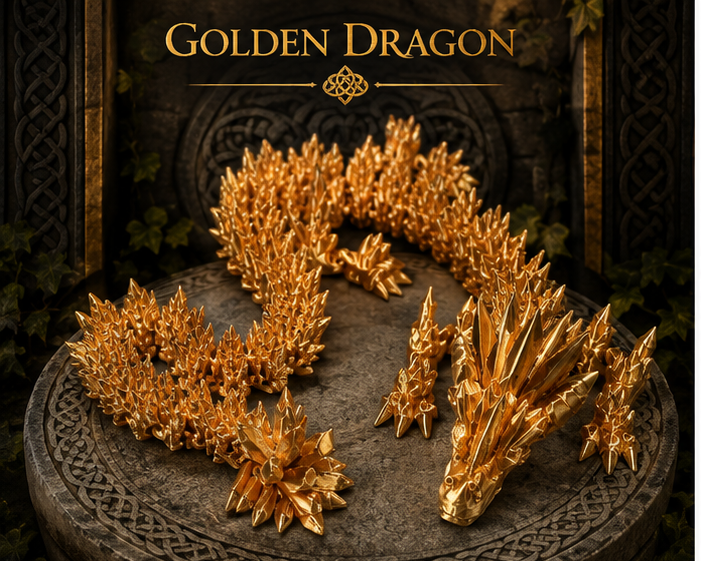 Golden Crystal Dragon – Articulated 3D Printed Dragon